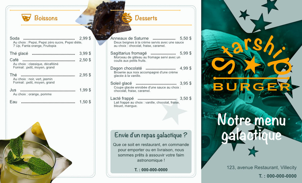 Starship Burger - Menu recto