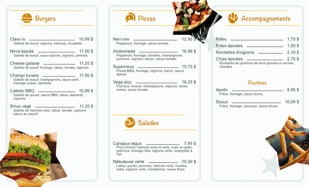 Starship Burger - Menu verso